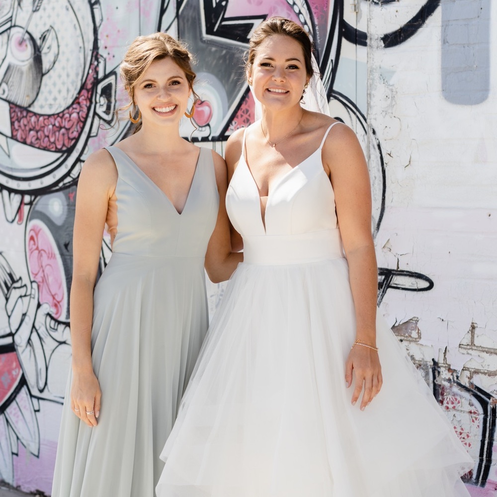 BHLDN pale green v-neck floor length dress!